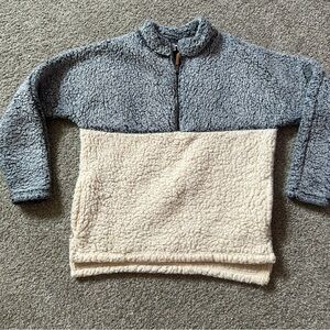 Time And Tru Blue/Ivory Sherpa 1/4 Zip Pullover Jacket Women’s Size L